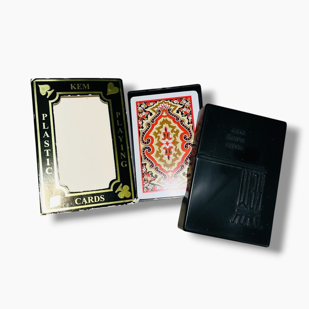 KEM Plastic Pinochle Playing Cards Vintage Paisley Floral Red Single Deck